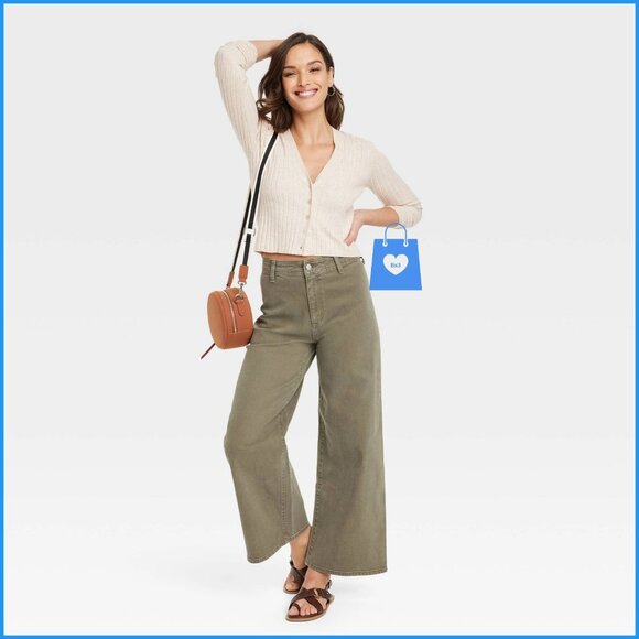 Size 16 - Womens High-Rise Sailor Wide Leg Ankle Jeans - UniThread - Olive Green - Picture 2 of 8